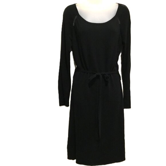 BCBGMAXAZRIA Black Knit Belted Sweater Dress Long Sleeve Size L – Chic & Classic - Picture 3 of 15